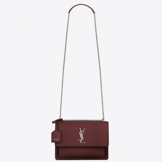 Saint Laurent Sunset Medium Bag In Bordeaux Grained Leather