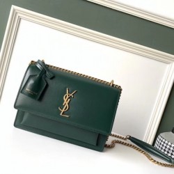 Saint Laurent Sunset Medium Bag In Green Calfskin