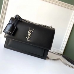 Saint Laurent Sunset Medium Bag In Noir Calfskin