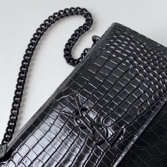 Saint Laurent Sunset Medium Bag In Noir Crocodile Embossed Leather