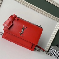 Saint Laurent Sunset Medium Bag In Red Calfskin