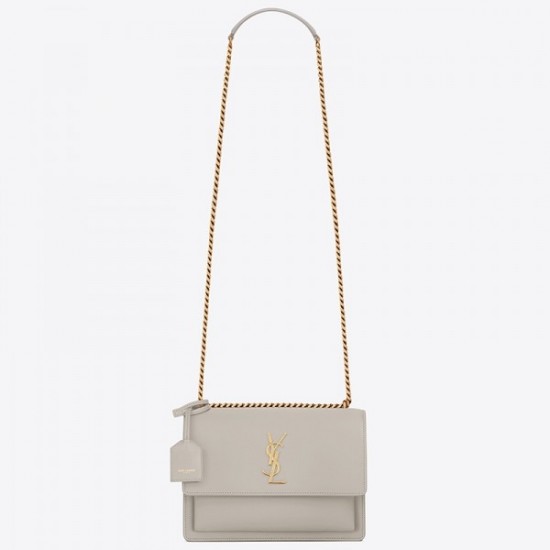 Saint Laurent Sunset Medium Bag In White Calfskin