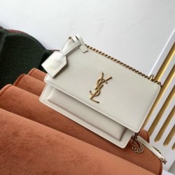 Saint Laurent Sunset Medium Bag In White Calfskin