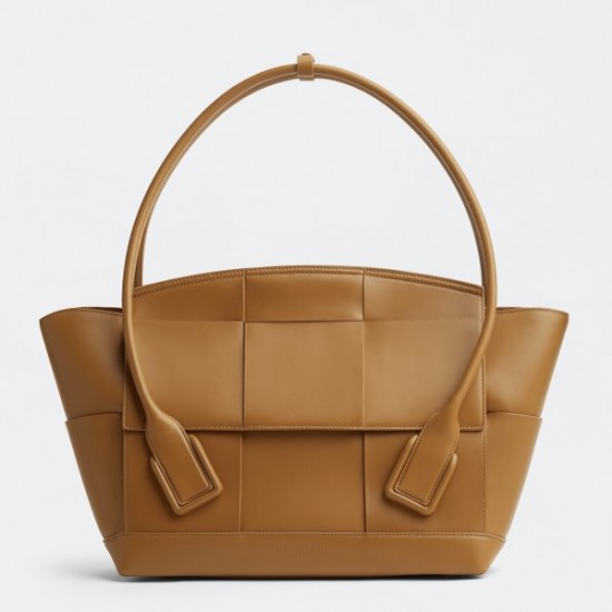 Bottega Veneta Arco Medium Bag In Caramel Intrecciato Calfskin