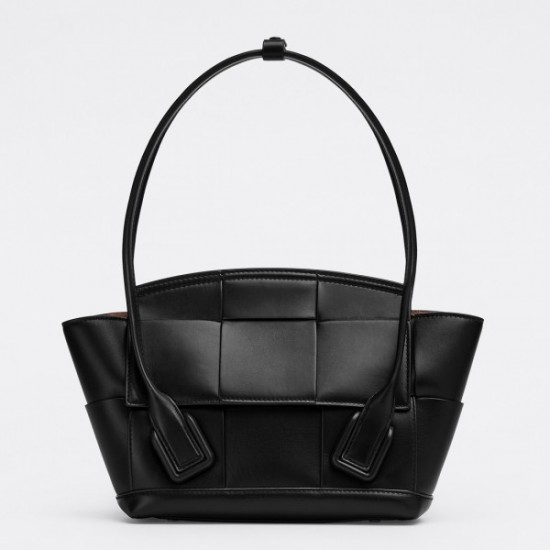 Bottega Veneta Arco Small Bag In Black Intrecciato Calfskin