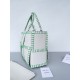 Bottega Veneta White Arco Small Tote with Green Overlock Stitching