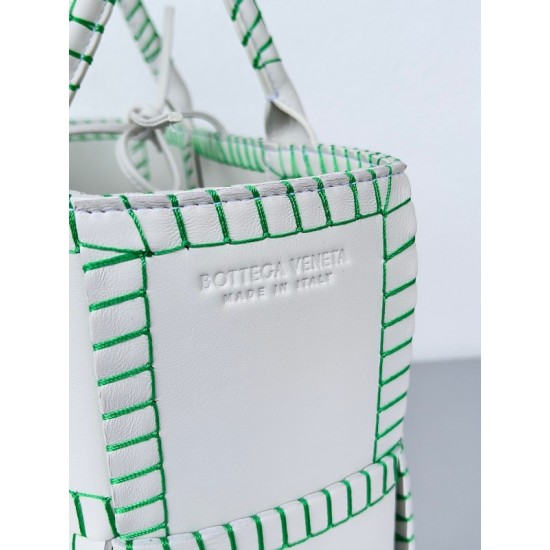 Bottega Veneta White Arco Small Tote with Green Overlock Stitching