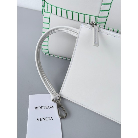 Bottega Veneta White Arco Small Tote with Green Overlock Stitching