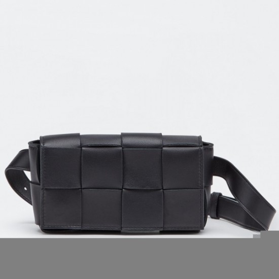 Bottega Veneta Cassette Belt Bag In Black Intrecciato Leather