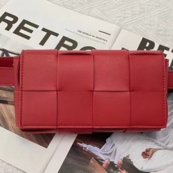 Bottega Veneta Cassette Belt Bag In Red Intrecciato Leather