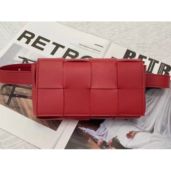 Bottega Veneta Cassette Belt Bag In Red Intrecciato Leather