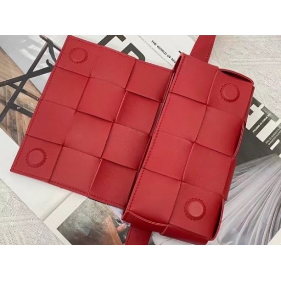 Bottega Veneta Cassette Belt Bag In Red Intrecciato Leather