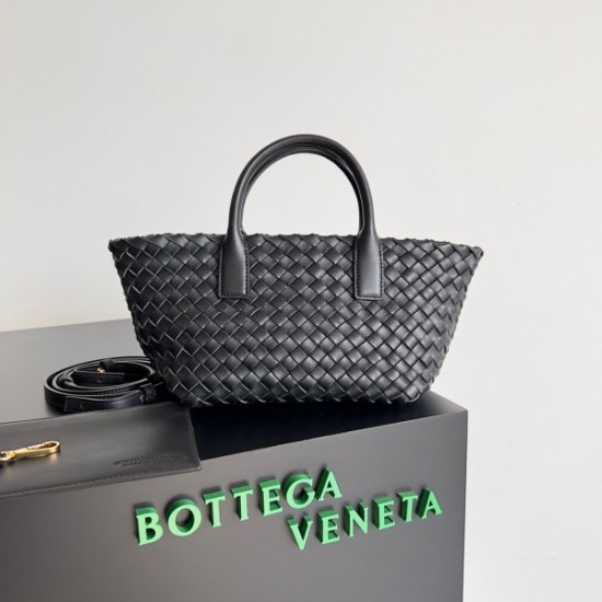 Bottega Veneta Cabat Mini Bag In Black Intrecciato Lambskin