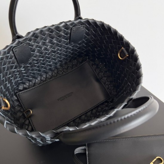 Bottega Veneta Cabat Mini Bag In Black Intrecciato Lambskin