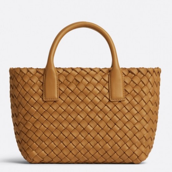 Bottega Veneta Cabat Mini Bag In Caramel Intrecciato Lambskin