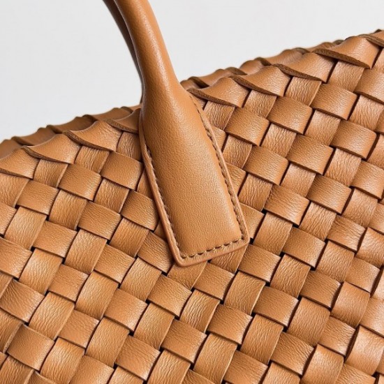 Bottega Veneta Cabat Mini Bag In Caramel Intrecciato Lambskin