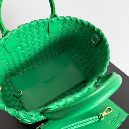 Bottega Veneta Cabat Mini Bag In Green Intrecciato Lambskin