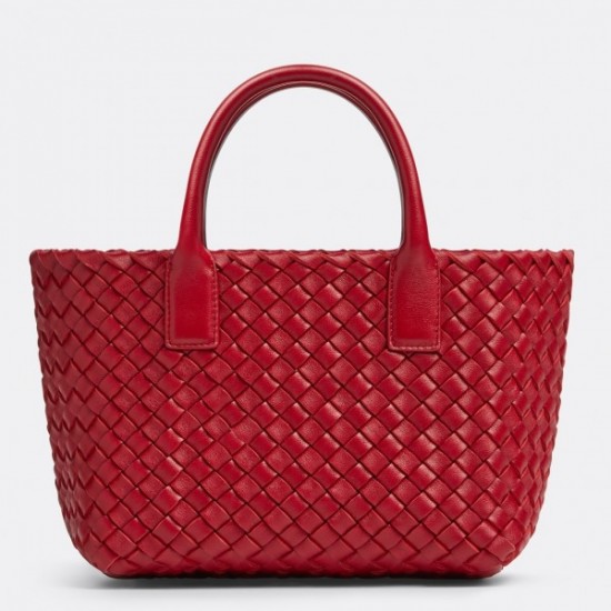 Bottega Veneta Cabat Mini Bag In Red Intrecciato Lambskin