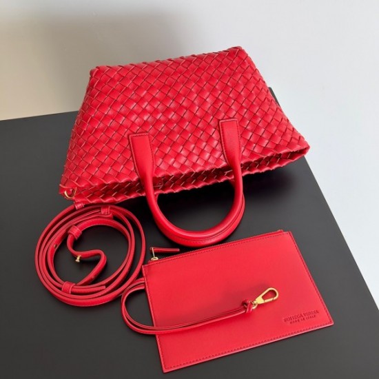 Bottega Veneta Cabat Mini Bag In Red Intrecciato Lambskin