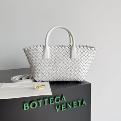 Bottega Veneta Cabat Mini Bag In White Intrecciato Lambskin