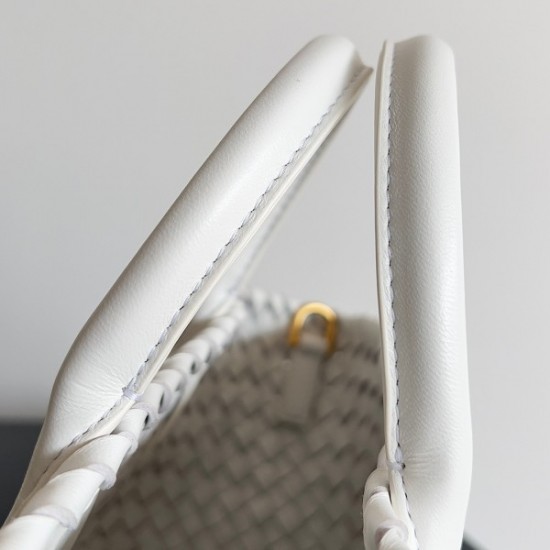 Bottega Veneta Cabat Mini Bag In White Intrecciato Lambskin