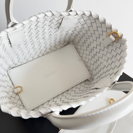 Bottega Veneta Cabat Mini Bag In White Intrecciato Lambskin