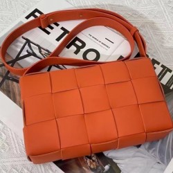 Bottega Veneta Cassett Bag In Orange Intrecciato Lambskin