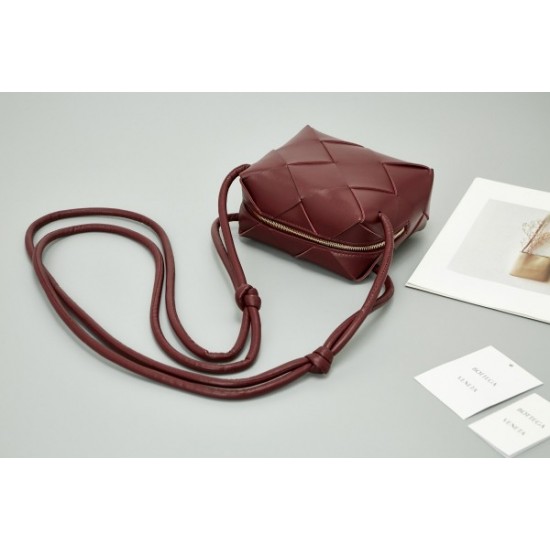 Bottega Veneta Mini Cassette Camera Bag In Bordeaux Lambskin