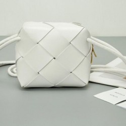 Bottega Veneta Mini Cassette Camera Bag In White Lambskin