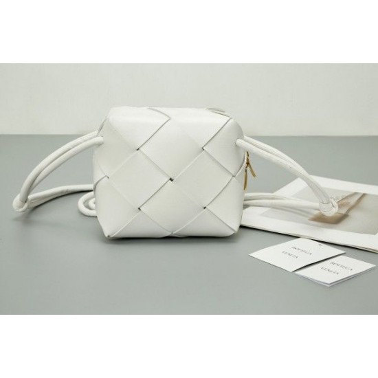 Bottega Veneta Mini Cassette Camera Bag In White Lambskin