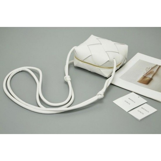 Bottega Veneta Mini Cassette Camera Bag In White Lambskin