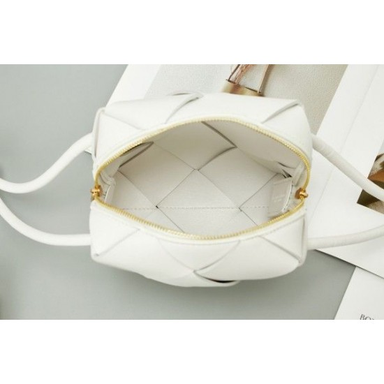 Bottega Veneta Mini Cassette Camera Bag In White Lambskin