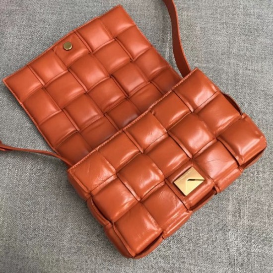 Bottega Veneta Padded Cassette Bag In Orange Calfskin