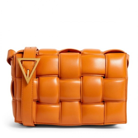 Bottega Veneta Padded Cassette Bag In Orange Lambskin