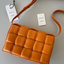 Bottega Veneta Padded Cassette Bag In Orange Lambskin