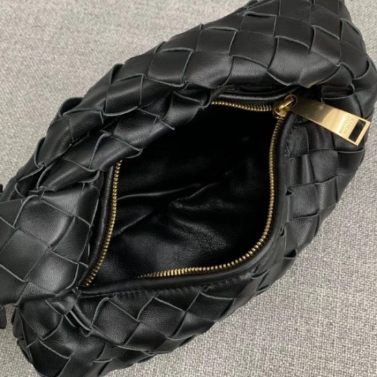 Bottega Veneta Mini BV Jodie Bag In Black Woven Leather