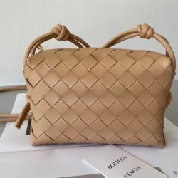 Bottega Veneta Mini Loop Bag In Beige Intrecciato Lambskin