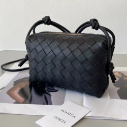 Bottega Veneta Mini Loop Bag In Black Intrecciato Lambskin