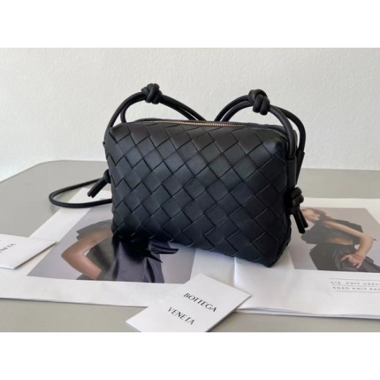 Bottega Veneta Mini Loop Bag In Black Intrecciato Lambskin