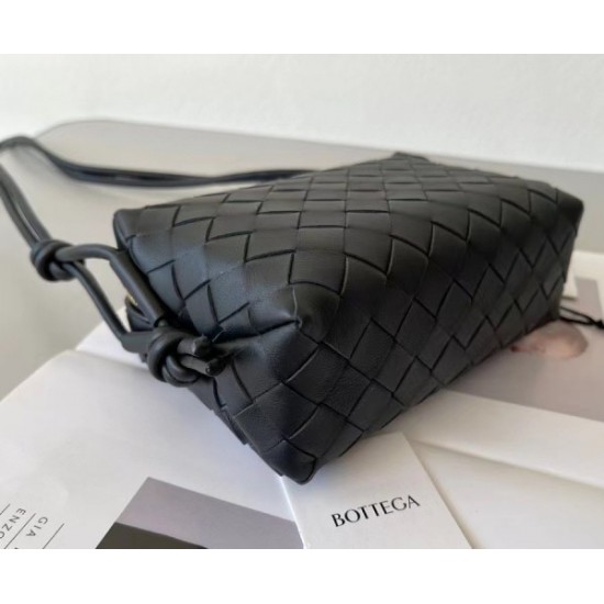 Bottega Veneta Mini Loop Bag In Black Intrecciato Lambskin