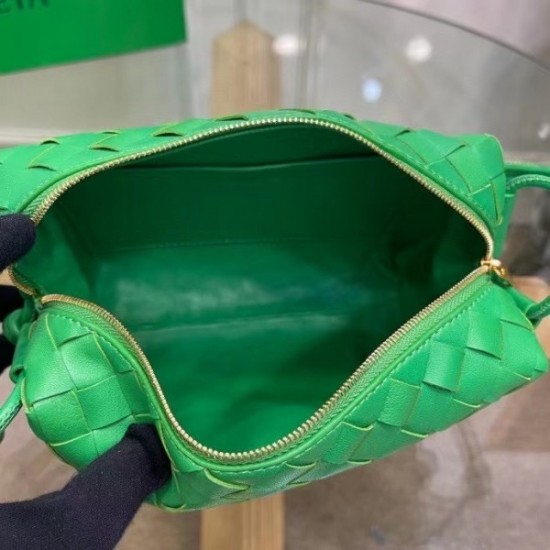 Bottega Veneta Mini Loop Bag In Green Intrecciato Lambskin