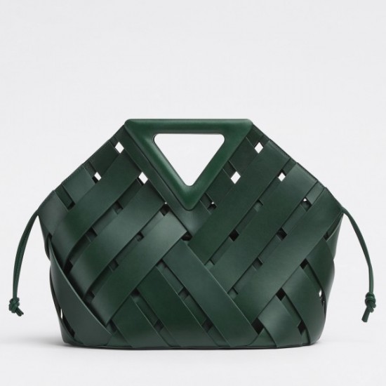 Bottega Veneta Medium Point Bag In Green Intrecciato Leather 