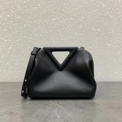 Bottega Veneta Small Point Top Handle Bag In Black Leather