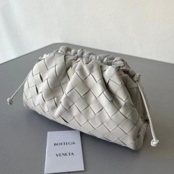 Bottega Veneta Mini Pouch In White Intrecciato Lambskin