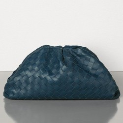 Bottega Veneta The Pouch Clutch In Dark Blue Intrecciato Leather