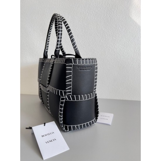 Bottega Veneta Black Arco Small Tote with White Overlock Stitching