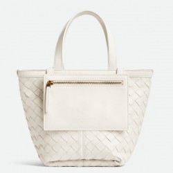 Bottega Veneta Small Flip Flap Bag in White Intrecciato Lambskin