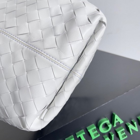 Bottega Veneta Small Flip Flap Bag in White Intrecciato Lambskin