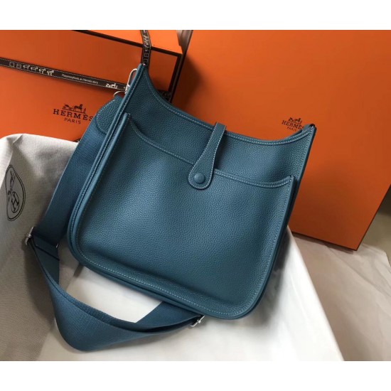 Hermes Evelyne III 29 Bag In Blue Jean Clemence Leather