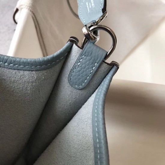 Hermes Evelyne III TPM Bag In Blue Lin Clemence Leather